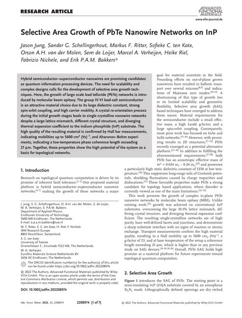 Pdf Selective Area Growth Of Pbte Nanowire Networks On Inp