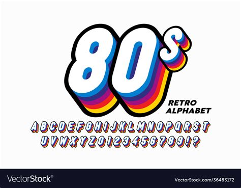 80s Style Colorful Retro 3d Font Alphabet Letters Vector Image