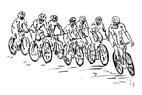 Vector Hand Draw Sketch A Group Of People Riding A Bicycle Stock