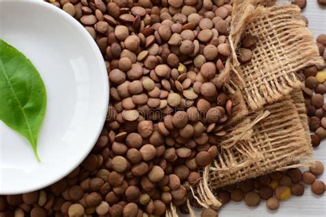 Lens Culinaris Raw Lentils Displayed In Different Containers Lentils