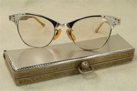 Vintage 1950 S Art Craft Eyeglasses Cat Eye Glasses 4 5 3 4 Alum U S A In Metal Case To See