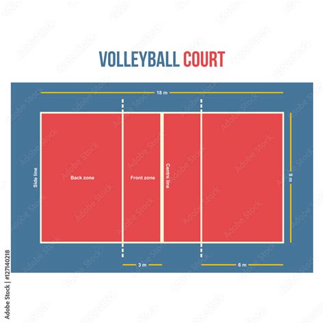 Volleyball Court Field Vector Graphic Illustration Color Stock