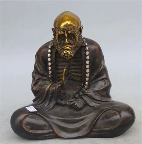 Chinese Silver Bronze Gilt Seat Arhat Damo Bodhidharma Dharma Buddha