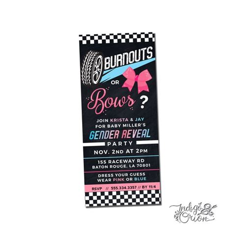 Burnouts or Bows Gender Reveal Invitation Racing Theme Gender - Etsy