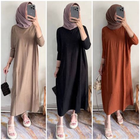 Jual Lavina Batwing Midi Dress Kaos Cotton Combed S Polos Wanita