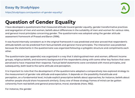 Question Of Gender Equality Essay Example