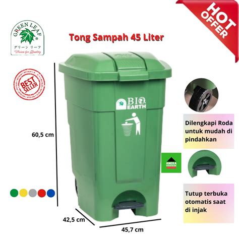 Jual Tempat Sampah Bio Injak Liter Green Leaf Dustbin Roda