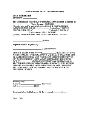 Fillable Online Mississippi Interim Lien Waiver FormFree Template Fax