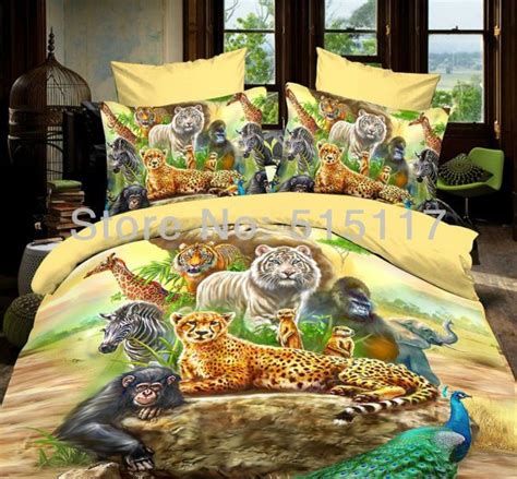 Colorful Printing Zoo Animal Bedding Set 4pc For Girls 100cotton