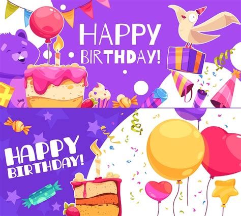 Premium Vector Cartoon Birthday Banner Set