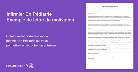 Infirmier En Pédiatrie Exemples de lettres de motivation modèle et 20