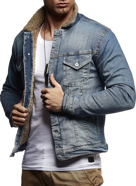 Leif Nelson Herren Jeansjacke Basic Stretch Jeans Jacke Mit Fell