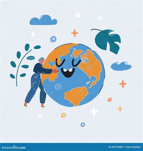 Vector Illustration Of Woman Hugging Planet Stock Vector Illustration Of Woman Cute 225733801