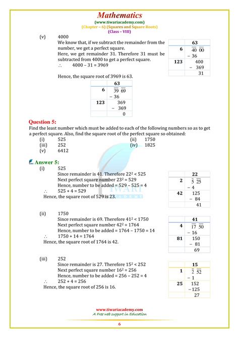 Ncert Solutions For Class 8 Maths Chapter 6 Square And Square Roots