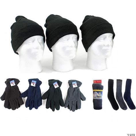 Adult Beanie Knit Hats Mens Fleece Gloves And Wool Blend Socks Combo Case Of 180