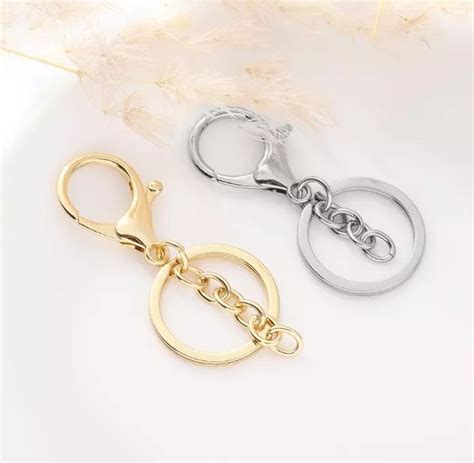 Gold Silver Keychain Ring With Lobster Hook Clasp Mm Keyring With