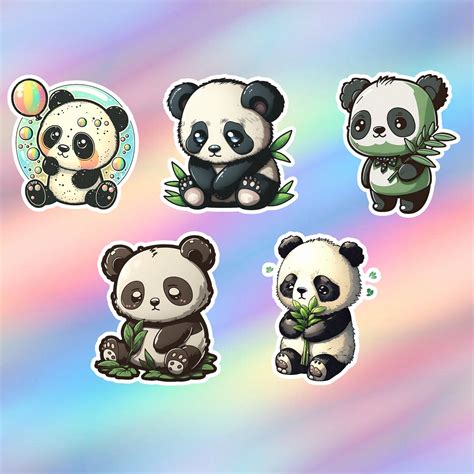 Cute Panda Stickers Pack Of 5 Kawaii Animal Vinyl Laptop Etsy