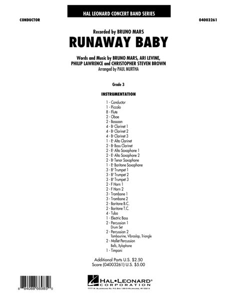 Runaway Baby Full Score By Bruno Mars Bruno Mars Digital Sheet