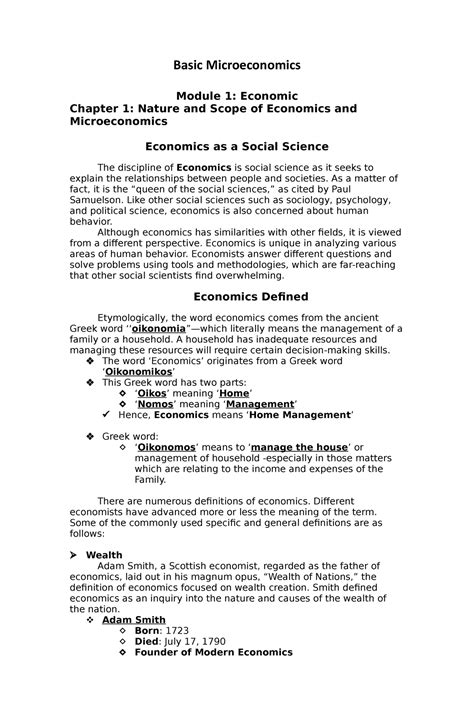 Basic Microeconomics Notes Basic Microeconomics Module 1 Economic