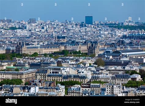 Louvre palace- aerial view from Eiffel Tower, Paris, France Stock Photo ...