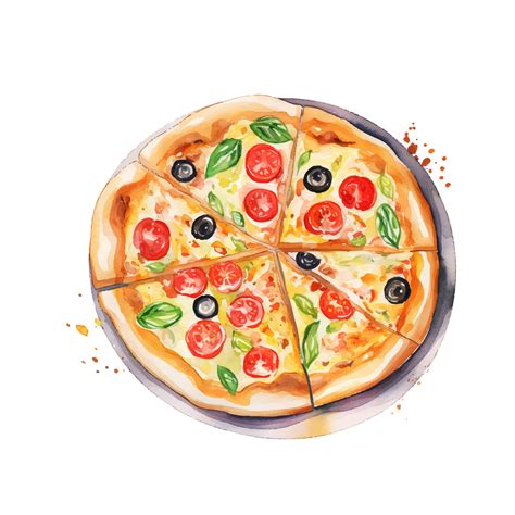 Hand Drawn Slice Of Pizza Watercolor Sketch Isolated On White