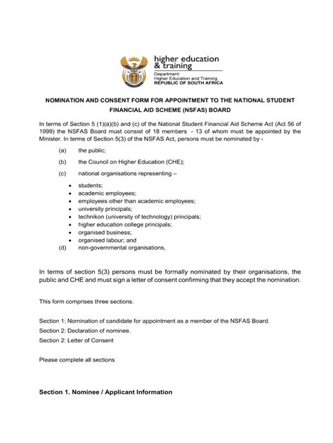 Fillable Online Nsfas Board Consent Form Department Of Higher Fax