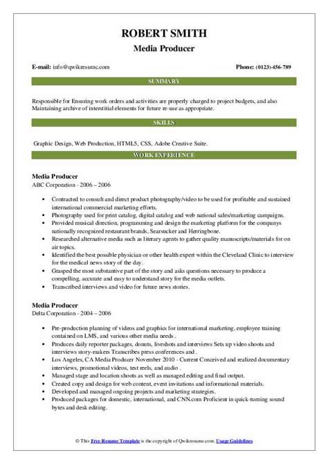 Media Producer Resume Samples QwikResume