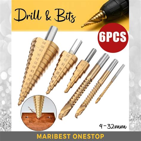 6Pcs HSS Steel Titanium Coated Step Drill Bit Hole Cutter 4 32mm Metal