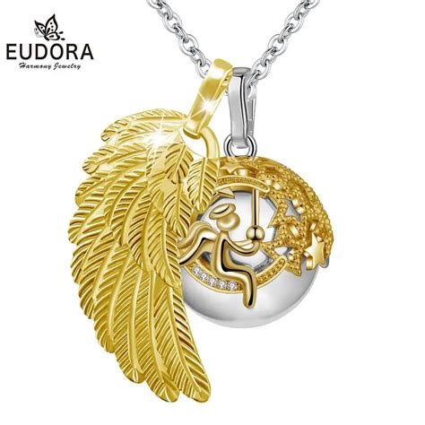 Eudora Moon Star Angel Harmony Bola Ball Pendant Necklace With Gold