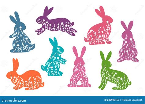 Happy Easter Vector Illustrations Of Bunnies Rabbits Icons Decorated