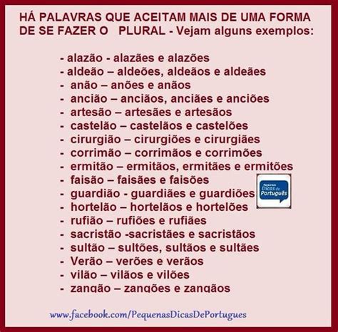 20 Palavras No Plural - Blog Professor Tim: Conheça palavras com mais de um plural.