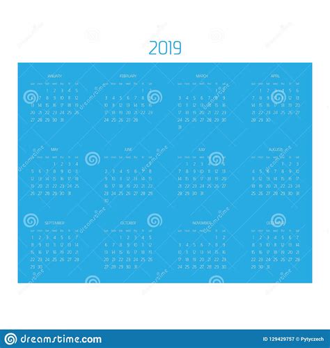 Vector Calendar Year 2019 Week Starts From Sunday Stock Vector Illustration Of Card Agenda