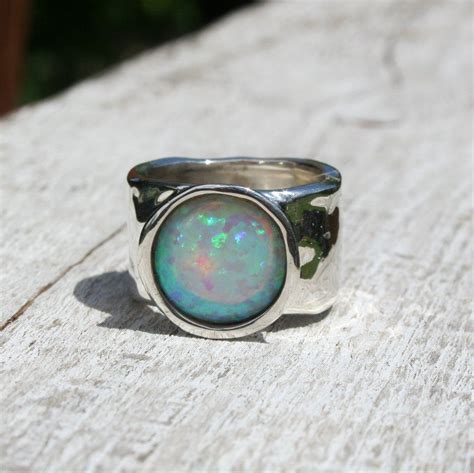 Sterling Silver Blue Opal Ring In 2020 Blue Opal Ring Blue Opal