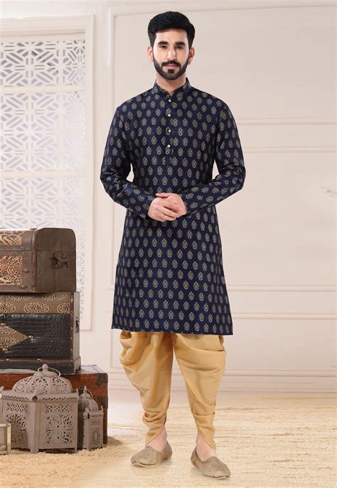 Navy Blue Jacquard Dhoti Kurta