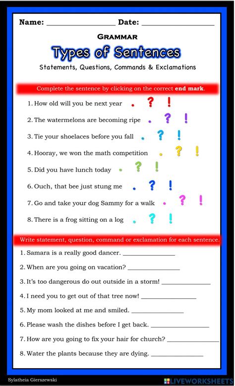 Statement Question Command Exclamation Interactive Worksheet For