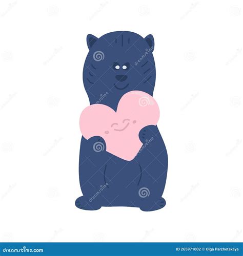 Cute Blue Teddy Bear In Love With A Big Smiling Heart Vector Isolated