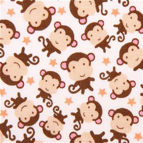 White Riley Blake Monkey Animal Fabric Sweet Monkeys Fabric By Riley