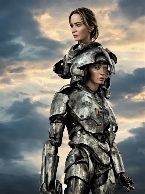 Emily Blunt In Futuristic Power Armor Close Up Stable Diffusion