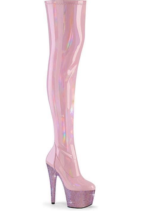 BEJEWELED 3000 7 Pink Patent Thigh Boot Thigh Boots Pleaser Pink 10