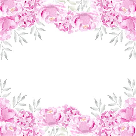 Marco De Flores Acuarela Rosa Rosa Y Hortensia PNG Boda Floral