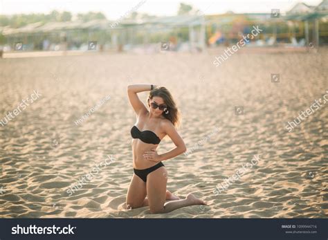 Sexy Lady Bikini Sunbathing On Sandy Stock Photo Edit Now 1099944716