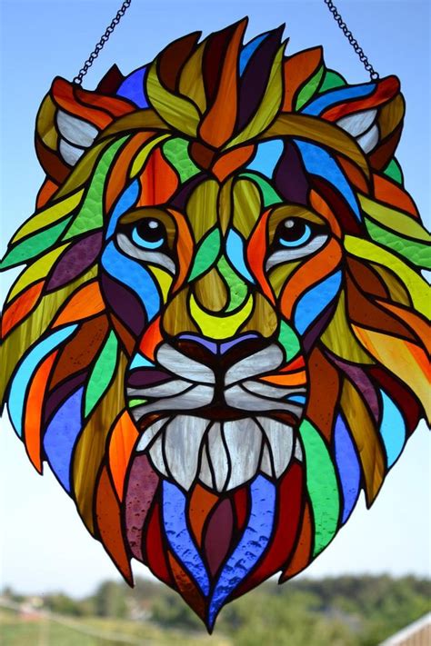 Stained Glass Lion Window Hanging Suncatcher Christmas Gift Etsy