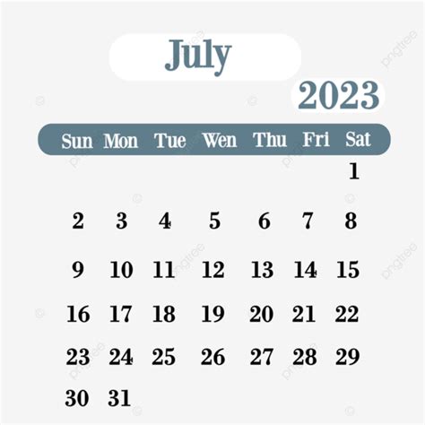 Calendário Julho 2023 Com Cor Suave Png Calendário 2023 Plano Mensal Imagem Png E Psd Para