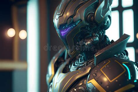 Modern Futuristic Male Humanoid Robot With Metal Outfit Neural Network