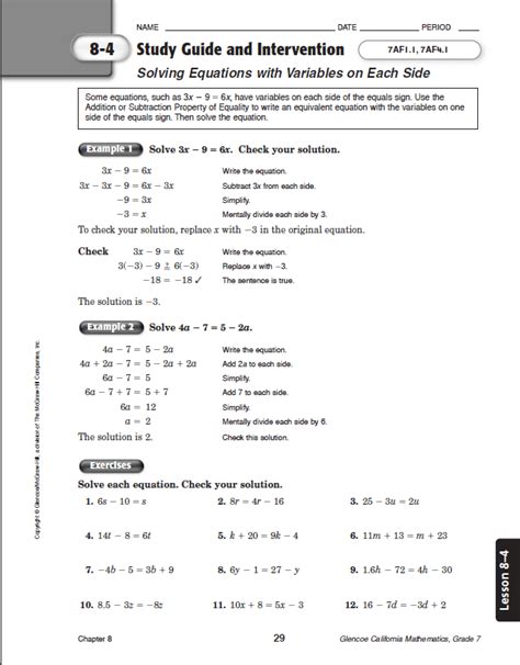 Glencoe Algebra 2 Worksheet Answers