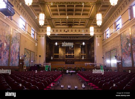 The ornate interior of the mural covered Brangwyn Hall, Swansea Stock Photo: 52390477 - Alamy