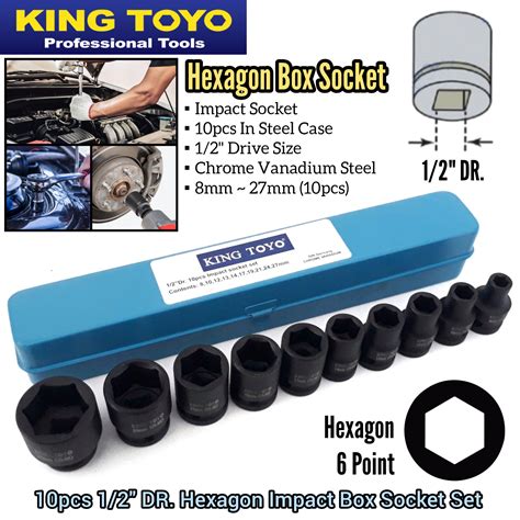 King Toyo Pcs Inch Point Hexagon Black Hardened Impact Box