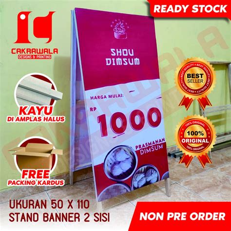 Jual STAND BANNER KAYU JUALAN DIMSUM 1000 UKURAN 50 X 110 STANDING