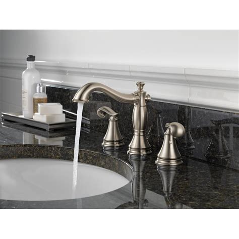 Delta Cassidy Stainless Widespread 2 Handle Watersense Bathroom Sink Faucet With Drain 3597lf