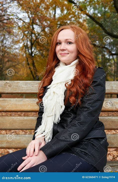 Redhead Girl Portrait In City Park Fall Season Stock Image Image Of Scarf Face 62360471